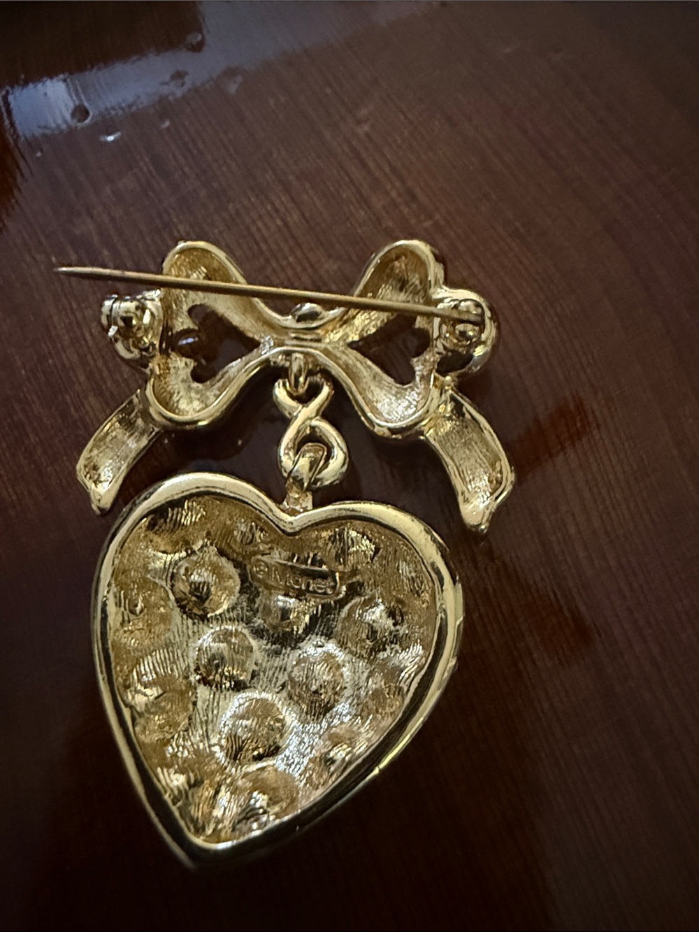 Money Gold Crystal Heart Pendant with Bow Accent - Picture 2 of 2